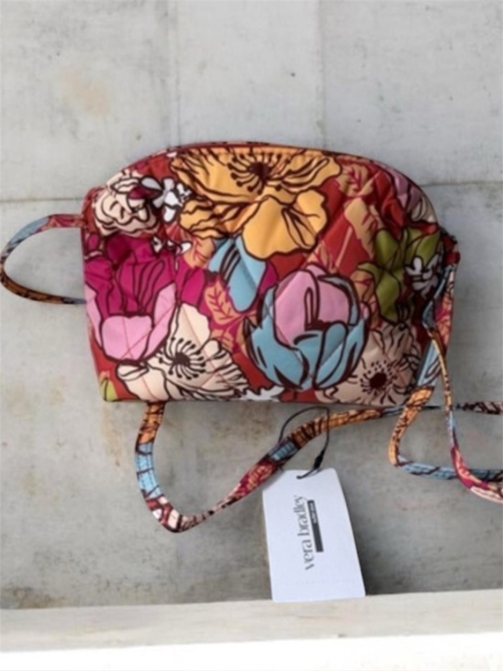 $85 Vera Bradley Quilted Floral Crossbody in Multi Pink Blue Yellow